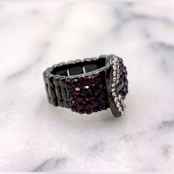 Purple Crystal Buckle Stretch Band Ring - Picture 6 of 7
